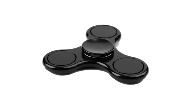 Black fidget spinner on white background.
