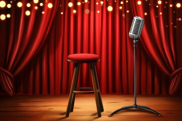 Stage with microphone and stool