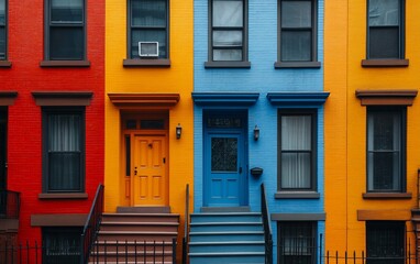 Fototapeta premium Colorful Row Houses Urban Architecture ideal for urban development conference materials