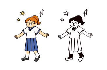 ポジティブな学生のイラストセット