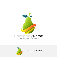 fresh fruit logo with water splash, 3d colorful design