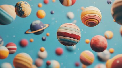 Cartoon Planets on Blue Background Illustration perfect for modern interior design proposals