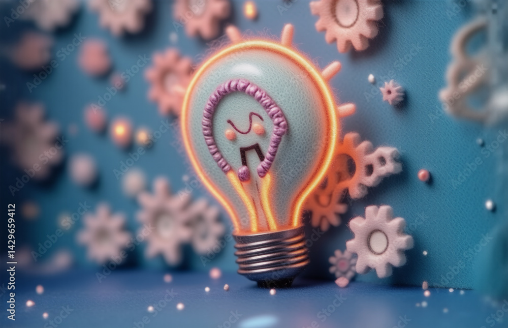 Poster a glowing lightbulb surrounded by many gears hints at the process of generating brilliant ideas. the