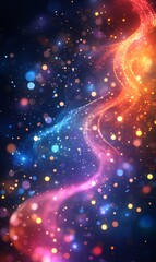 Obraz premium Colorful particles flowing and glowing on dark background creating a magical and festive atmosphere