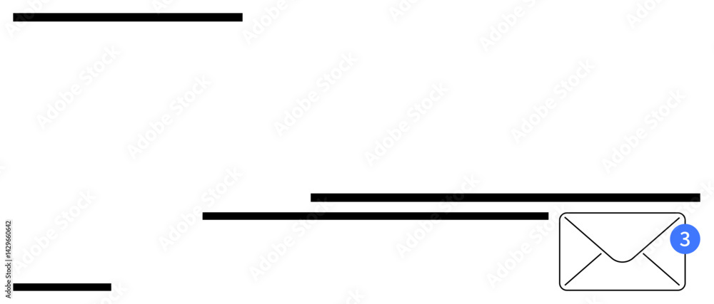 Poster envelope icon with a blue notification badge showing three new messages, emphasizing communication. 