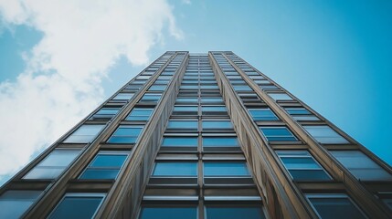 Obraz premium Ascending Architectural View Against a Cloudy Sky perfect for city skyline merchandise and souvenirs