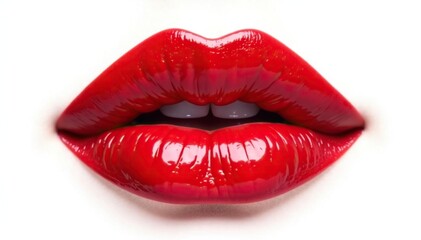 Bold crimson lip color isolated against pure white, backdrop, product shot, beauty shot