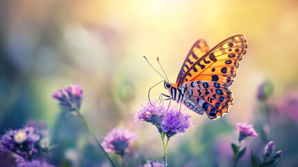 Naklejka premium butterfly on a meadow of flower summer wallpaper background.ai 