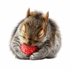 Adorable Squirrel Napping with Strawberry