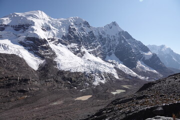 View on Glacier and Glacial Lake at Qampa Pass, Ausangate Trek, Peru
