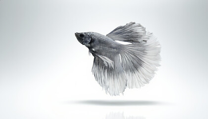 Realistic photograph of a full body Siamese fighting fish, isolated on white background, focused lighting