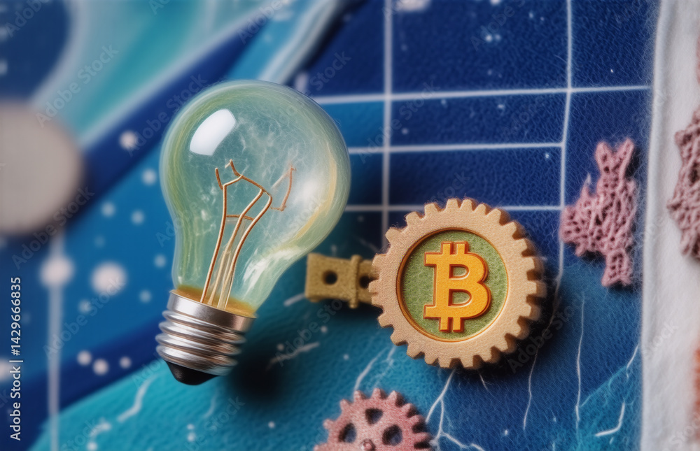 Poster image features a glowing lightbulb with a gear. a digital currency symbol is linked to the gear, pla