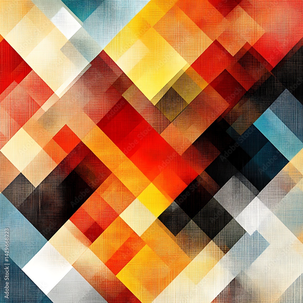 Poster abstract geometric pattern design with vibrant colors and textured squares