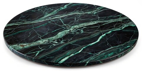 A Polished Dark Green Marble Round Serving Tray, Ideal for Elegant Table Settings