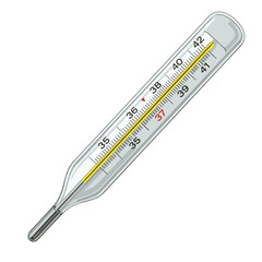 Realistic Vector Illustration of a Mercury Thermometer – Vintage Medical Temperature Device