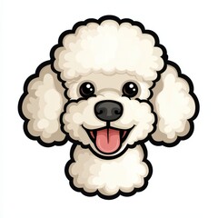 Cartoon illustration of a happy white poodle with a pink tongue sticking out