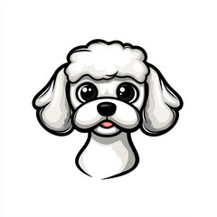 Fototapeta premium Cartoon illustration of a poodle with curly white and gray fur and expressive eyes