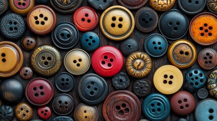 Fototapeta premium A collection of vintage sewing buttons in various shapes and sizes