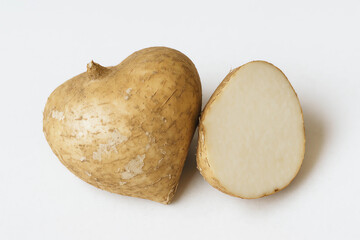 jicama fruit and sliced ​​jicama on a white background
