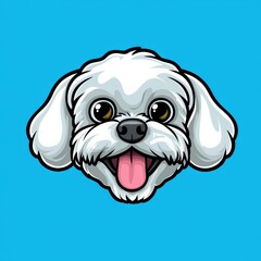 Cartoon illustration of a small white dog with a happy expression and pink tongue