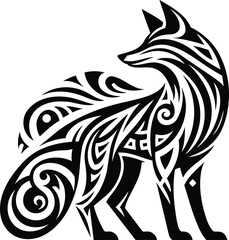 Dynamic tribal fox silhouette with geometric patterns