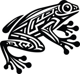 Tribal Frog Leaping Silhouette with Geometric Details