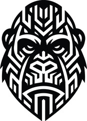 Geometric Gorilla Head Silhouette with Tribal Patterns