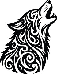 Howling Wolf Silhouette with Tribal Art Integration