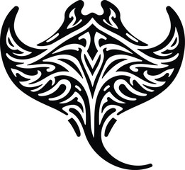 Manta Ray Silhouette with Tribal Art Patterns in Black and White