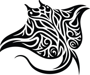Manta Ray Silhouette with Tribal Patterns in Modern Illustration Style