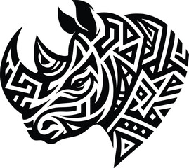 Tribal Rhino Head Silhouette with Bold Geometric Patterns