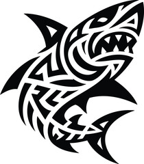 Tribal shark silhouette with geometric patterns and sharp teeth