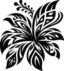 Hibiscus Flower Silhouette with Tribal Art Patterns