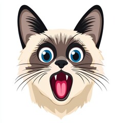 Obraz premium Illustration of a cat with blue eyes, open mouth, and light beige fur