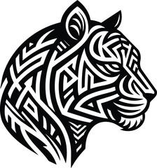Tribal Tiger Head Silhouette with Geometric Art Patterns