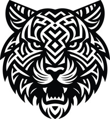 Tiger head silhouette with tribal art patterns