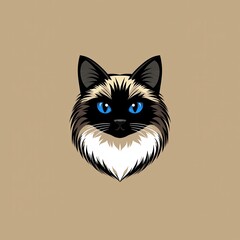 Digital illustration of a black cat with a white chin patch and vivid blue eyes