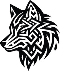 Tribal wolf head silhouette with geometric patterns