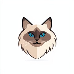 Flat illustration of a cat's face with blue eyes and beige and brown fur
