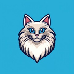Obraz premium Cartoon illustration of a cat with blue eyes and pink ears on a blue background