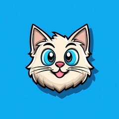 Obraz premium Cartoon illustration of a friendly cat with large blue eyes and light fur against a blue background