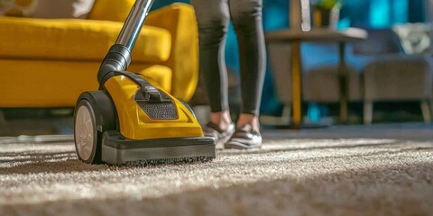 Fototapeta premium Exceptional maid service specializing in meticulous carpet vacuuming. 