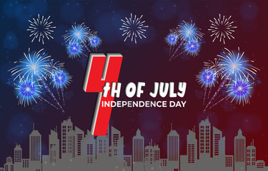 4th of july independence day celebration template banner with fireworks and abstract gradient background design