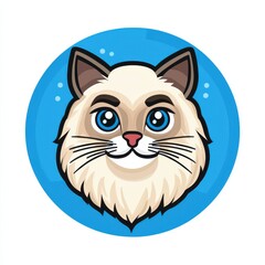 Obraz premium Cartoon illustration of a cat with blue eyes and beige fur in a circular frame