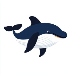 Fototapeta premium Cartoon illustration of a dark blue whale swimming in light blue water