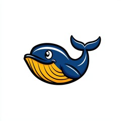 Fototapeta premium Cartoon illustration of a blue whale with an open mouth and yellow interior