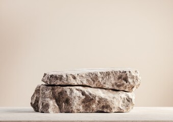 Natural stone podium on light beige background