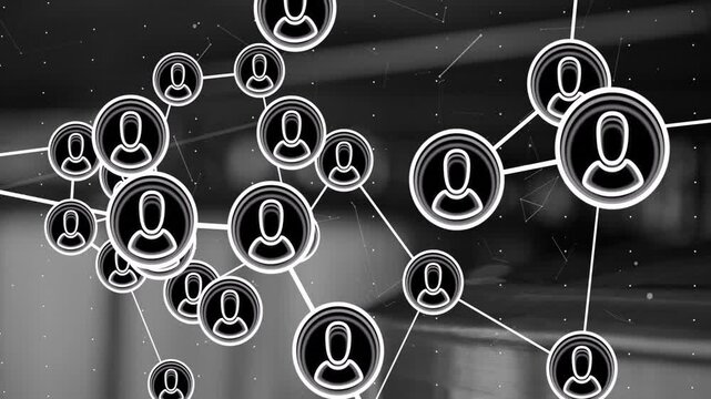 Network being visualized in dark UI, showing circular user nodes linking with straight edges