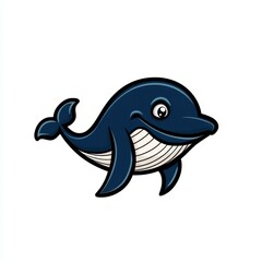 Obraz premium Cartoon illustration of a blue whale leaping with a smiling expression