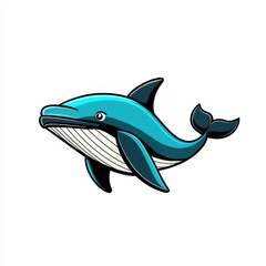 Fototapeta premium Cartoon whale swimming in water with blue body and white background